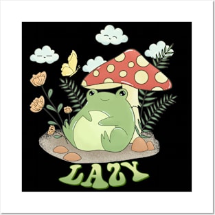 Lazy Frog Under Mushroom Umbrella Posters and Art